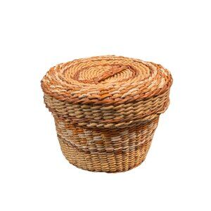 Small Woven Round Basket Lid Rustic Home Decor storage